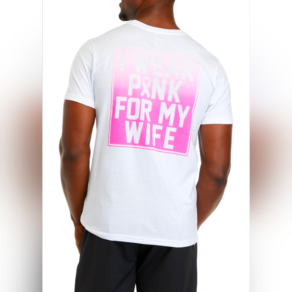 I Wear Pink For My Wife White T-Shirt with Pink Ribbon- Medium - Picture 3 of 6